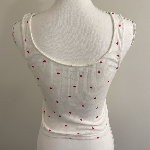 Aeropostale Heart Print Square Neck White Red Cropped Tank Women’s Size Small - Picture 3 of 10
